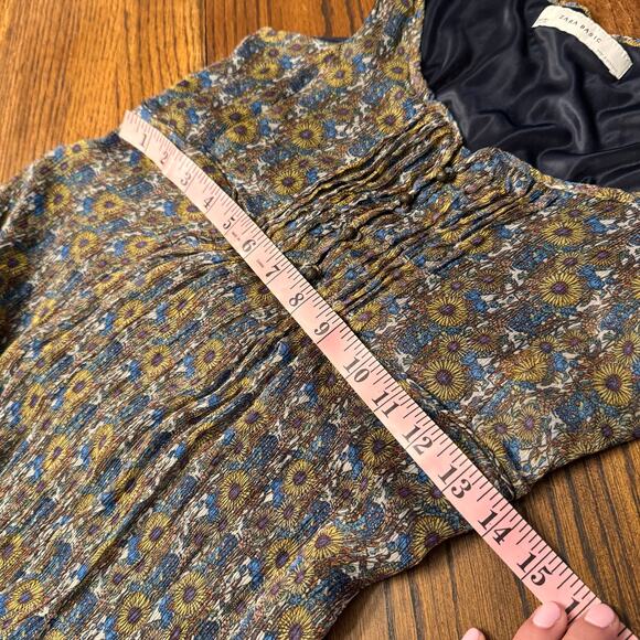 Zara Basic Floral Midi Dress M Sleeveless Boho Ruched Bodice Peasant Cottagecore - Picture 8 of 10